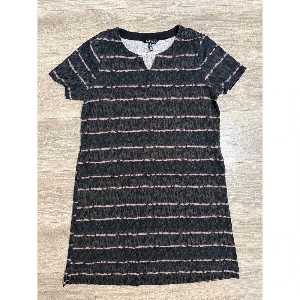 Ellen Tracy Lagenlook Midi Dress L Pima Cotton Animal Stripe T-Shirt Black Combo